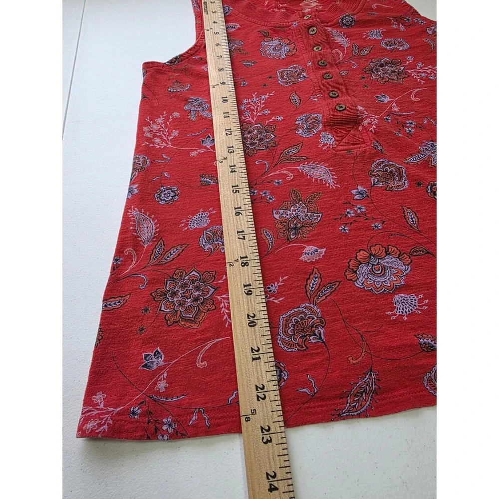 J. Jill Red Floral Henley Tank Cotton Tencel Modal Slub Knit Sleeveless Small - Picture 5 of 7